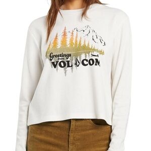 Volcom Women’s White Graphic Long Sleeve Cropped Thermal Small 🏔️